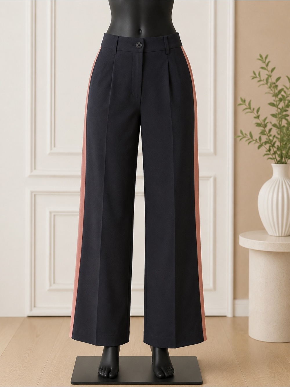 WILDFANG The Empower Colorblock Wide Leg Trousers Black Rose Brown Size 10 NWT